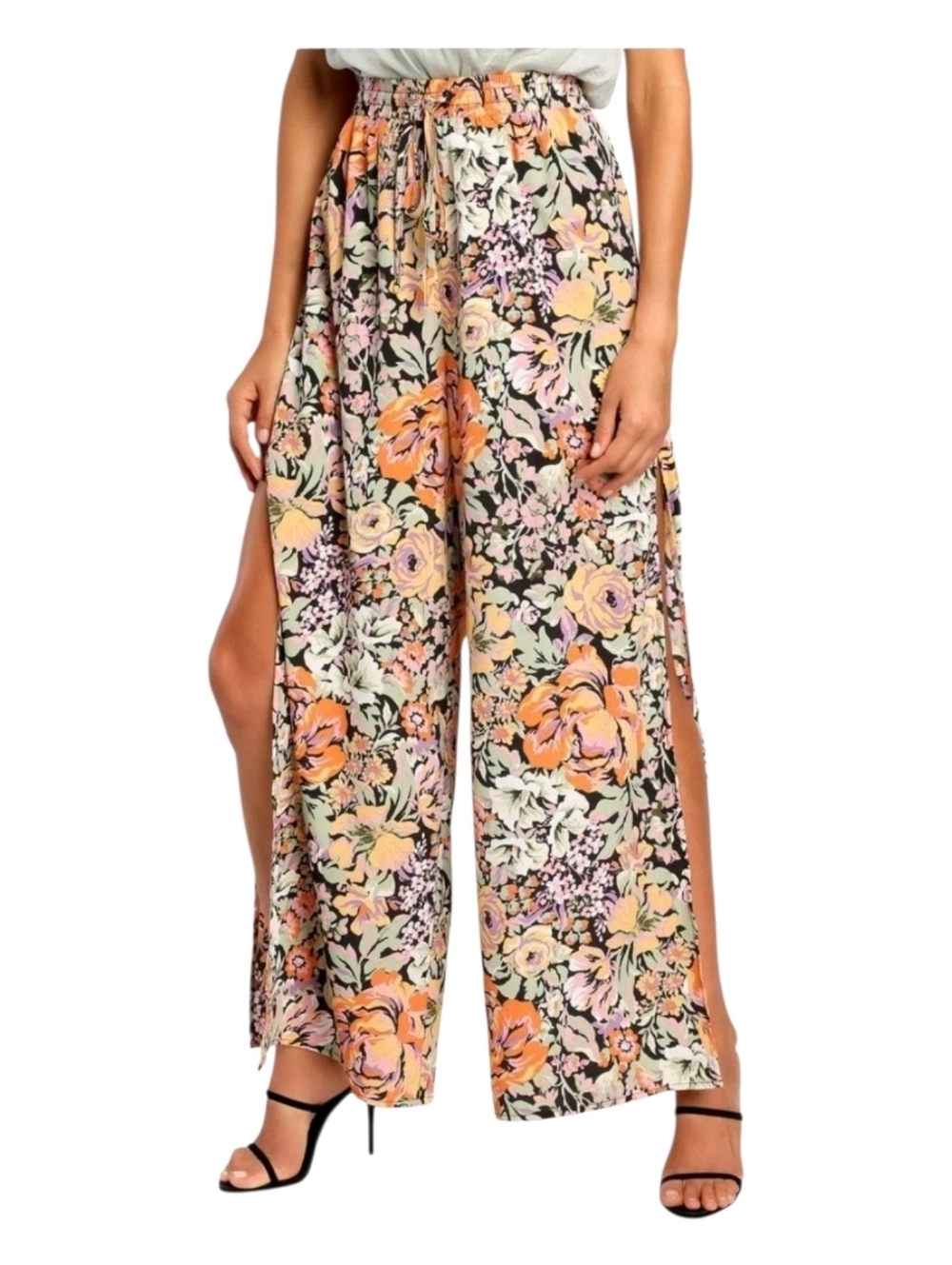 Lulus Womens Floral Print Capture The Blooms Wide Leg Slit Palazzo Pants XS - Picture 12 of 12